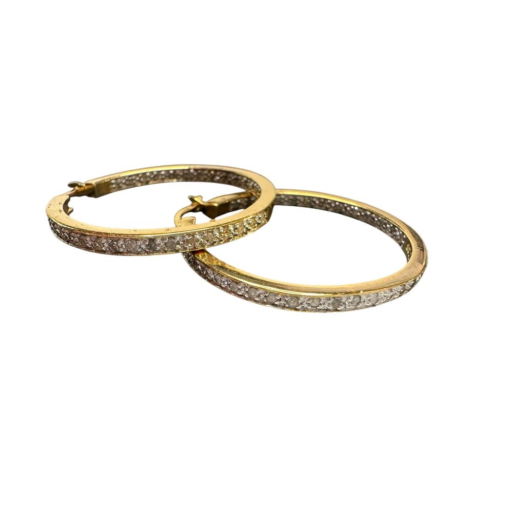 Beautiful 1/2 Carat Inside Out Diamond Hoop Earrings - 14kt Goldplate - Sterling - Picture 4 of 13